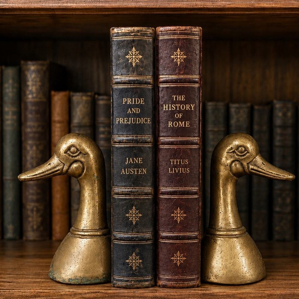 1970's Brass Duck Head Bookends Pair